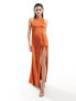 ASOS DESIGN satin racer neck seam detail maxi dress in rust