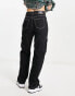 Bershka contrast seam cargo jeans in black