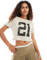 Noisy May cropped football jersey with 21 print in light grey