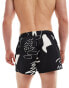 ASOS DESIGN swim shorts in super short length in black print