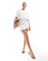 SNDYS short sleeve ruched side cut out mini dress in white