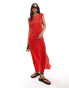 ONLY plisse boat neck maxi dress in red