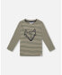 Big Boys Super Soft Striped T-Shirt With Print Green And Beige