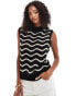 Vila open detail knitted vest with squiggle stripe in black and beige