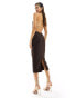 ASOS DESIGN midi dress with under bust cut out and strappy back in chocolate