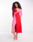 Pretty Lavish knot front contrast midaxi dress in pink and red