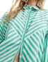 ASOS DESIGN spliced detail volume shoulder shirt in green stripe