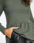 New Look ribbed long sleeved peplum top in khaki