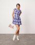 ASOS DESIGN bias drape mini dress with pleated skirt and bow detail in blue check print