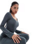 Fashionkilla super-soft off square neck long sleeve unitard in charcoal