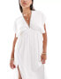 ASOS DESIGN Faye flutter sleeve maxi beach dress with channelled tie waist in white