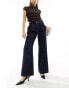 Stradivarius wide leg jean with pleat front in dark blue