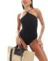 Mango halter neck swimsuit in black