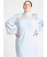 Plus Size Sheer Neckline Long Sleeve Dress