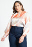 Plus Size Draped Printed Satin Blouse