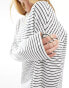 ASOS DESIGN slash neck long sleeve stripe t-shirt in black and white