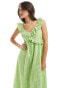 Y.A.S frill midi sundress with smock back in embroidered green gingham check