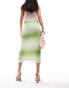 Monki mesh midi skirt with side split in green ombre stripe