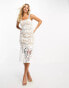 Lipsy cutwork lace midi dress with fluted hem in white