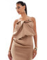 ASOS DESIGN structured bandeau folded bust detail midi dress in mocha