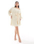 In The Style Plus plisse belted shirt dress in cream