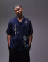 Topman short sleeve embroidered floral shirt in navy