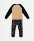 Big Boys Organic Cotton Two Piece Pajama Set Black Printed Fox