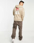 ADPT oversized washed hoodie with rose back print in beige