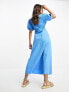 ASOS DESIGN seersucker wrap tea dress with cut out detail in pop blue