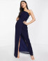 Yaura Bridesmaid drape one shoulder maxi dress in navy