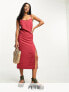 Vila Petite linen touch cami midi dress with slit front in terracotta