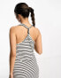 ASOS DESIGN halter neck maxi dress with twist back and ruched skirt in stripe