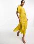 ASOS DESIGN satin flutter sleeve asymmetric hem midi dress in mustard