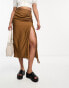 Urban Revivo gathered side crinkle midi skirt in brown