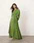 ASOS EDITION soft pleat maxi dress with buckle back detail in green