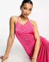 Something New low plunge back slinky maxi dress with halter neck in pink