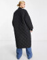 Edited maxi quilted bomber coat in black