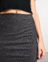 New Look glitter ruched side split midi skirt in silver