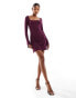 ASOS DESIGN square neck flared tie sleeve mini dress in plum