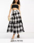 ASOS DESIGN Petite tiered midi skirt in mono gingham