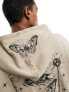 ASOS DESIGN oversized hoodie with back print and butterfly embroidered hood in brown