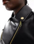 ASOS DESIGN super cropped faux leather jacket with gold detailing in black