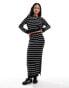 Pieces fine knit maxi skirt co-ord in black stripe