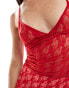 Pull&Bear lace strappy cami with asymmetric hem in red