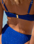 South Beach x Misha Grimes knot front metallic crinkle bikini top in cobalt blue