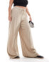 Vila Curve weighted plisse satin feel wide leg trousers in beige