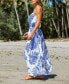 Women's Blue & White Palm Leaf Tube Midi Beach Dress