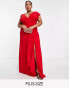 TFNC Plus Bridesmaid flutter sleeve ruffle detail maxi dress in red