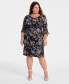 Plus Size Floral Side-Ruched 3/4-Sleeve Dress