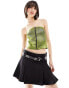 Basic Pleasure Mode metallic foil zip through bandeau top in acid green